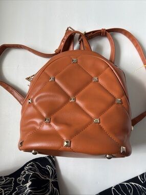 Quilted Stud Accent Mini Backpack - Brown